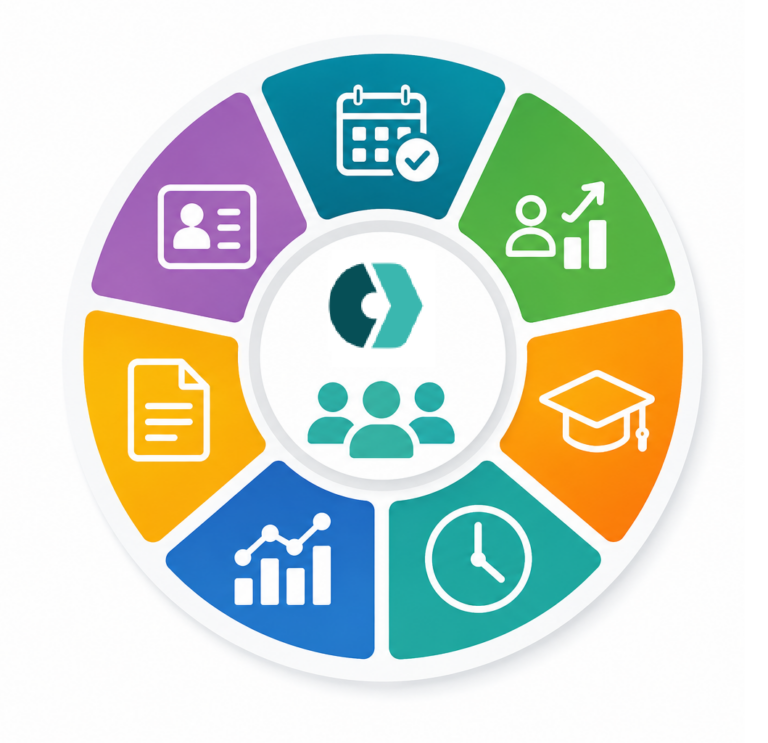 absence management, employee records, performance management, training, timesheets, document management and workforce analytics
